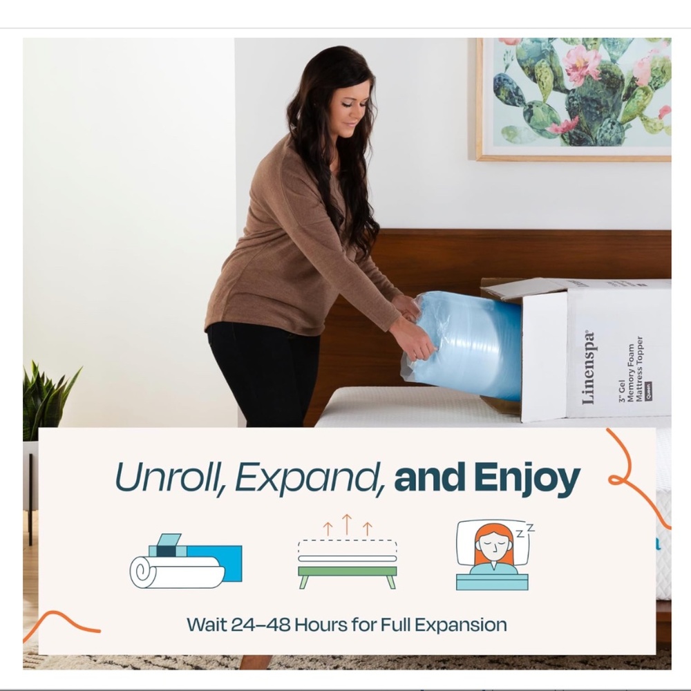 NIB Linenspa Memory Foam Mattress Topper, Queen 2 Inch Gel Infused Cooling - Picture 4 of 4